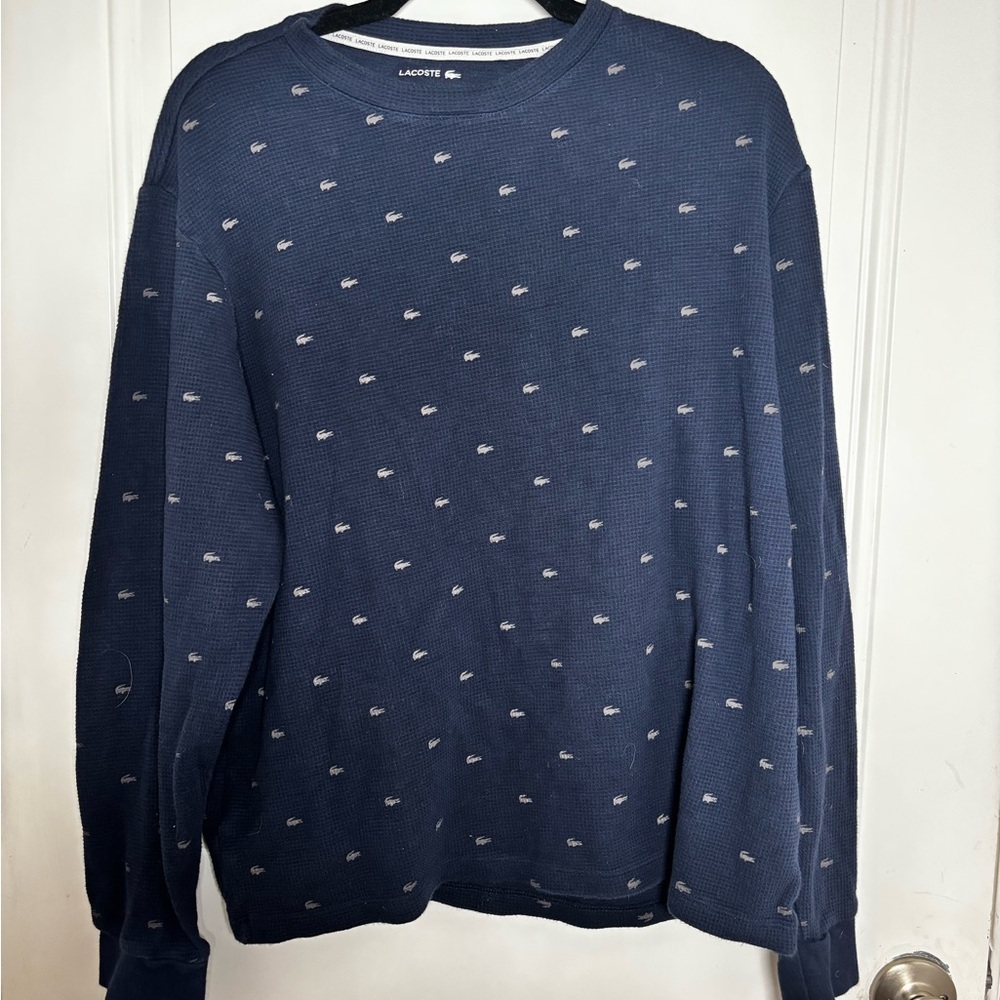 Lacoste Dark Blue Patterned Thermal Long Sleeve